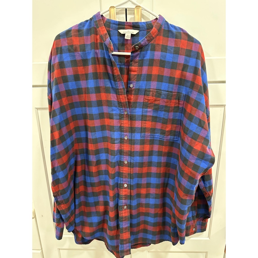Bean Signature Plaid Flannel Shirt‎ Long Sleeve Button Up Women's Size L